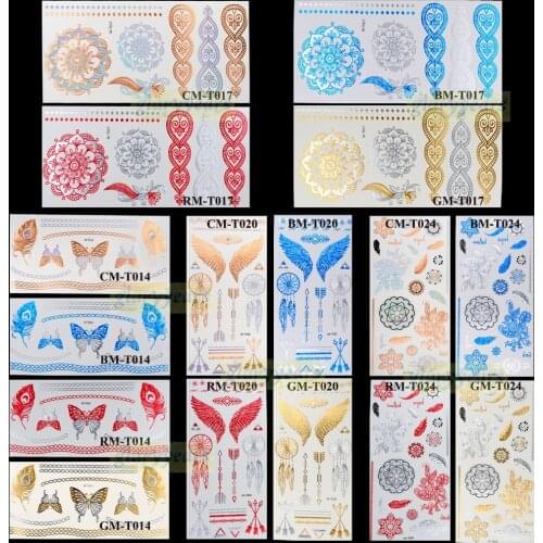 1PC 48 Style Gold Silver Blue Red Iridescent Flash Women Metallic Temporary Tattoo Jewelry Wing Dreamcatcher M-T Tattoo Sticker