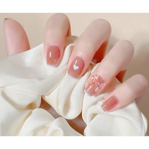 24pcs Fake Nails With Design Type With Butterfly Love Heart Printed Paragraph Fashion Manicure Patch False Nails With Glue DL