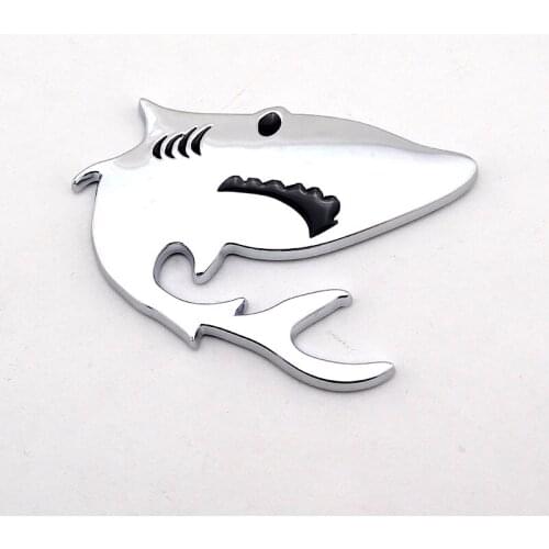 3D Happy Shark automotive emblem Chrome Badge auto Decal Car Truck Bumper Fender Window Sticker