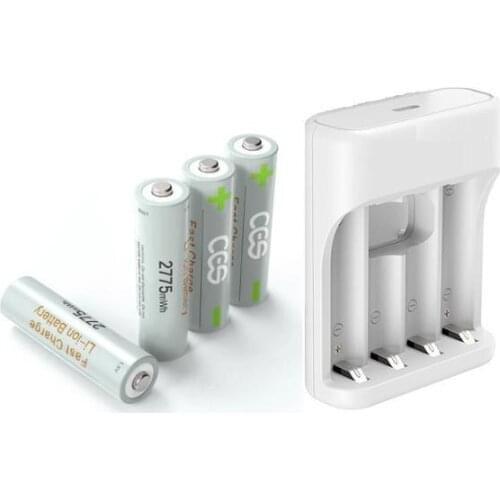 100% capacity 4pcs 1.5V AA li-ion Battery 2775mwh li-polymer with USB rechargeable lithium usb battery charger