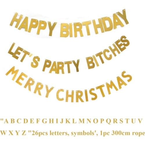 A-Z 26pcs Gold Letter Card with Rope Creative DIY Ribbon Streamers Candy Bar Baby Shower Happy Birthday Wedding Party Decoration