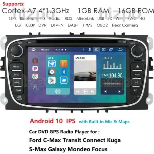 2Din Android 10 Car Dvd Player for Ford Focus 2 Mondeo S-MAX C-MAX Galaxy Transit Kuga 2008-2012 Stereo Radio GPS Navigation DSP