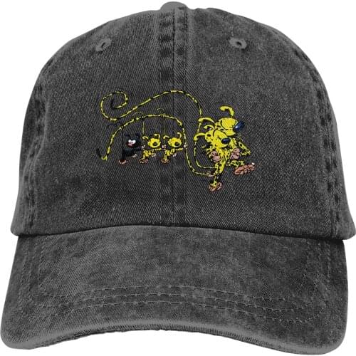 Washed Mens Baseball Cap Marsupilami Babies Hanging On Tail Trucker Snapback Caps Dad Hat Gaston Lagaffe Comics Golf Hats