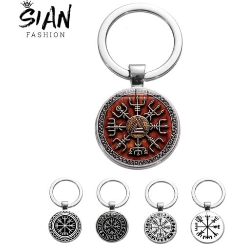 SIAN New Viking Compass Keychain Ancient Trinity Nordic Runes Odin Symbol Art Pattern Time Gem Keyring Car Key Chain Men Jewelry