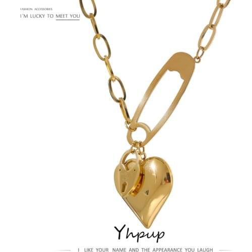 Yhpup Stainless Steel Heart Pendant Necklace High Quality 18 K Metal Gold Color Collar Necklace joyería acero inoxidable mujer