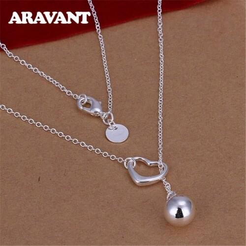2020 New Arrival Silver 925 Heart Round Bead Long Necklaces Chain For Women Fashion Wedding Jewelry