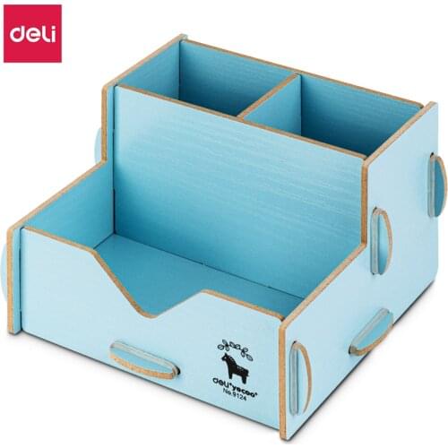 Deli 9124 wooden combination pen holder Desk Organizer for Pens Storage Brush Stand Desk Pencil Holder For School Supplies