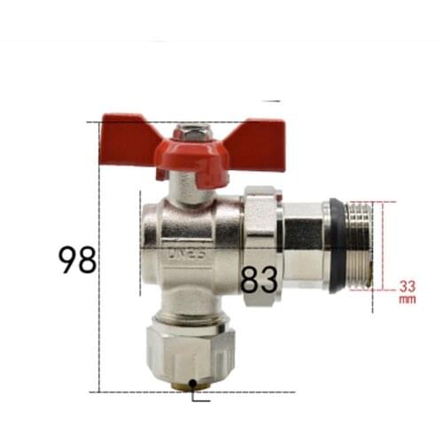 DN25 G 1" BSPP Male Fit 16/20mm ID/OD PEX Tube Nickel Plated Brass Angle Ball Valve With Red Handle For Water Mainfold