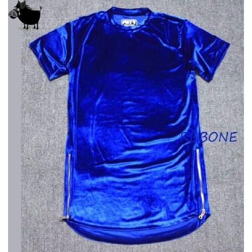 2020 Summer Fashion Men T-shirt Hip Hop Oversized Gold Side Zipper Extended Velvet Tee KANYE WEST Casual Tyga Tshirt