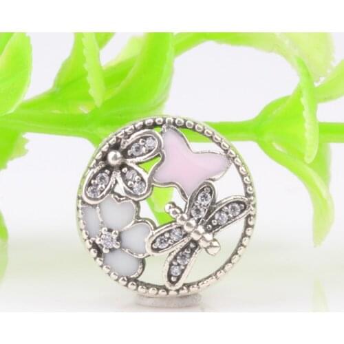 Hot Sale Silver Color Charm Bead Flower Butterfly Glaze Crystal Beads For Original Pandora Charm Bracelets & Bangles Jewelry
