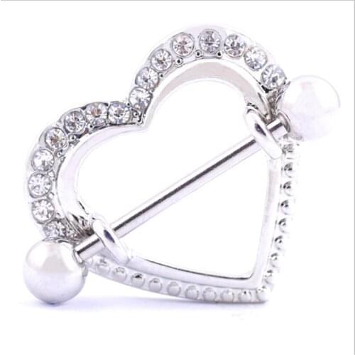 2PCS New Hot Sale Nipple Rings Heart White Crystal Stainless Steel Women Bar Barbell Piercing Shield Rings Sexy Body Jewelry