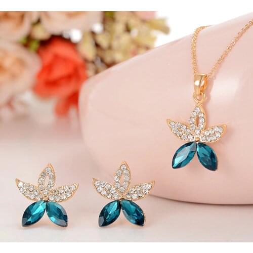 Classic Silver Color Geometric Star Crystal Jewelry Sets For Women Vintage Party Stud Earrings And Pendant Necklace For Gifts