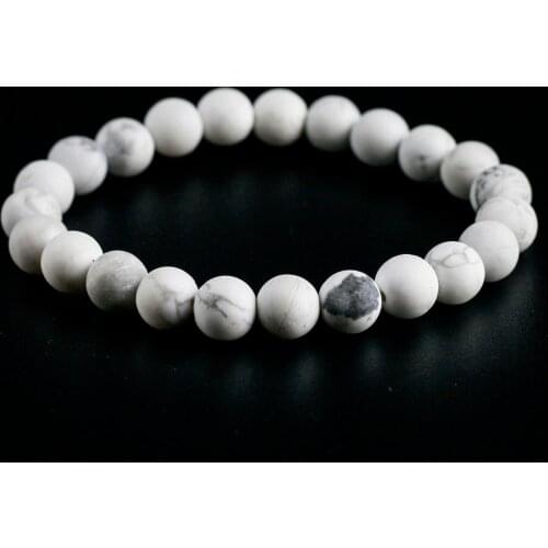 Matte Glaze High Quality Natural White Howlite Lucky Mist Stone Elastic Rope Strand Bracelets Meditation Men & Women Charm Gift