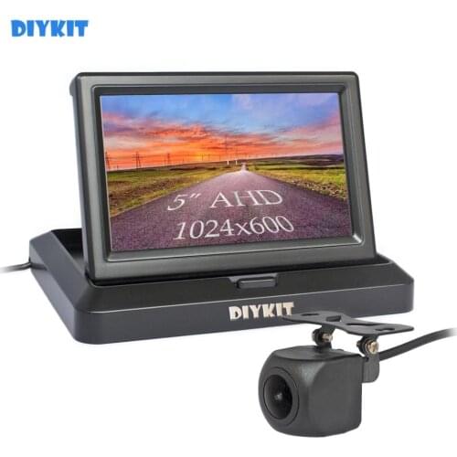 DIYKIT 5" 1024x600 Foldabel IPS AHD Car Monitor 1280x720P HD 170 Degree Starlight Night Vision Backup Camera Vehicle Reverse