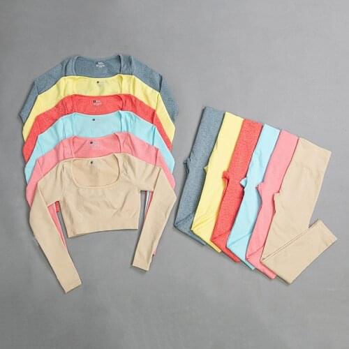 Yoga Set Women Seamless Long sleeves Tops High Waist Leggings Fitness Sport GYM Suits Tight Workout pants Outwear Suit