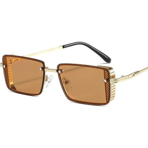 2021 New Fashion Rectangle Sunglasses Women Men Luxury Hollow Decorative Alloy Frame Color Lens Punk Brand Designer Trend UV400