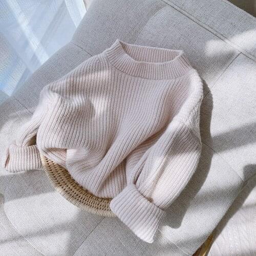 New Autumn Winter Sweater Kids Baby Boy Girl Long Sleeve Solid Color Knitting Sweaters Tops Warm Loose Children Clothes