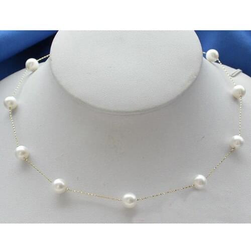 New Fine Unique Pearls Jewellery Store 9MM Round Natural Freshwater Pearl Necklace 14kt Gold Chain Wedding Party Women Gift