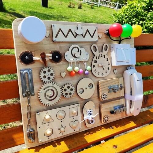 Montessori Educational Wooden Chips Seasaw Dinosaur Gears Hourglass Plate Puzzle Game Gift Children Circus Busy Board DIY Toys