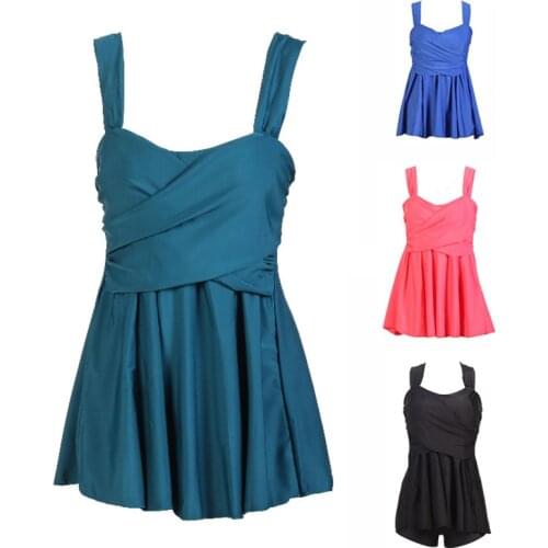 Solid Women Plus Size Swimdress With Trunks Two Piece Large Size Swimsuit Female Swimwear Skirt Push Up Big Size Swim Dress