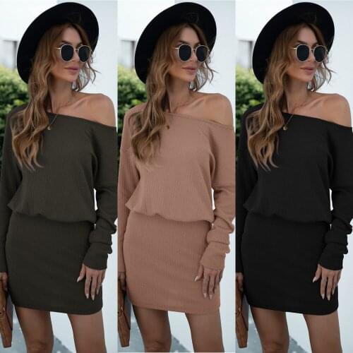 Autumn Dress Women Robe Femme Pencil Dresses Skew Collar Long Sleeve Slim Mini Dress For Womans Clothing 2021 Vestido De Mujer