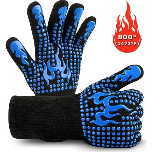 2pcs BBQ Oven Gloves High Temperature Resistance Microwave Mitts Oil Resistant Fireproof Barbecue Heat Insulation Kitchen Tools