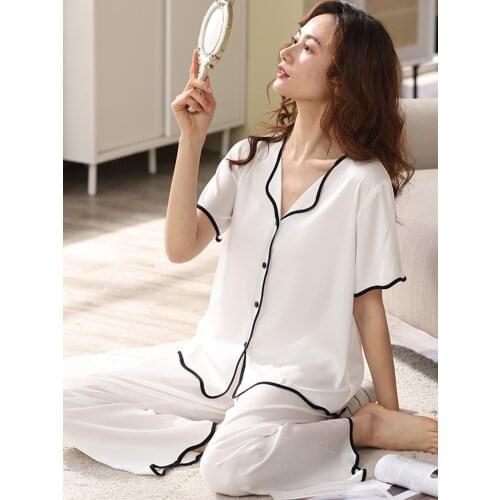 White Satin Pajama for Women Loose Pyjama Femme Summer Sleepwear Women Nightwear Ice-Silk Pijamas Satin PJ Elegant Sleep Suite
