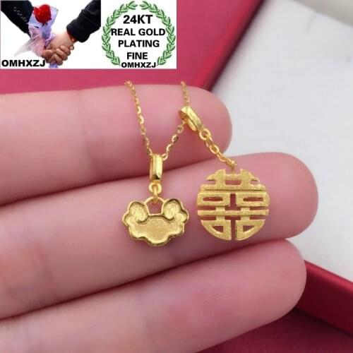 OMHXZJ Wholesale CA389 European Fashion Hot Fine Woman Man Party Birthday Wedding Gift Cloud Chinese XI 24KT Gold Pendant Charm