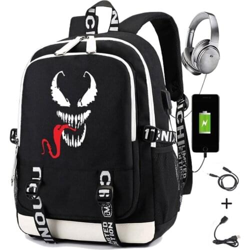 Superhero Venom Anime Usb Charging Backpack for Teenagers School Bag Boys Girls Bagpack Women Laptop Backpack Student Bookbag