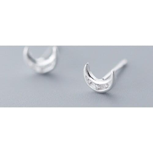 100% 925 Sterling Silver Moon Stud Earrings For Women Elegant Lady Prevent Allergy boucle d'oreille pendientes eh949