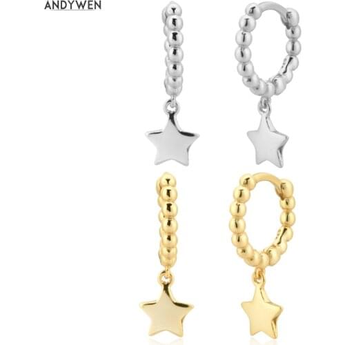 ANDYWEN 925 Sterling Silver Star Moon Beads Circle Drop Earring Fashion Fine Jewelry 2020 Rock Punk Party Gift Luxury