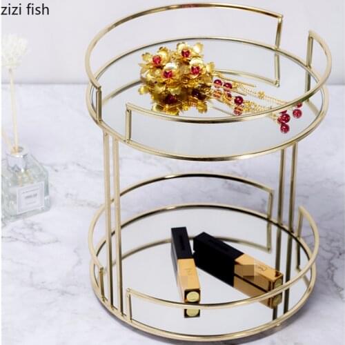 Glass Mirror Metal Shelf Double-layer Storage Rack Decorative Frame Display Stand 2 Layer Cosmetic Organizer Storage Holders