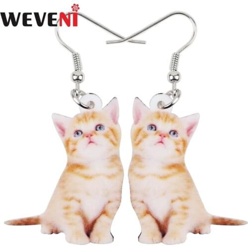 WEVENI Acrylic Cartoon Cute Cat Kitten Earrings Big Long Dangle Drop Fashion Animal Jewelry For Girls Women Ladies Wholesale