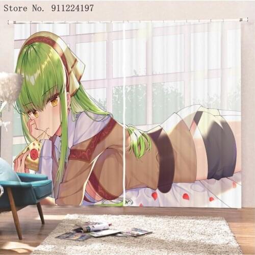 Anime Leaves 2 Panels/Set Window Curtains Block Out Fabric Drapes Darkening Thermal Insulated Living Bedroom Bikini Girl Curtain