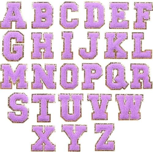Purple 26 PCS Towel English letter Embroidered Patches On Kids Clothes Name Combination Sewing Accessories Patches For Clothing