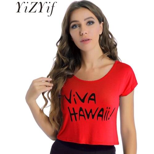 Womens Ladies Fashion Casual Loose T-shirt New Summer Letter Print Fitness Short Sleeve Girls Round Neck Party Club Crop Top