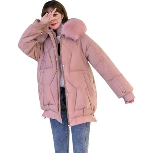 2021 new Winter Jacket Women Female Cold Coat Loose Hooded Solid Thick With Fur Collar Casual woman Parkas Female