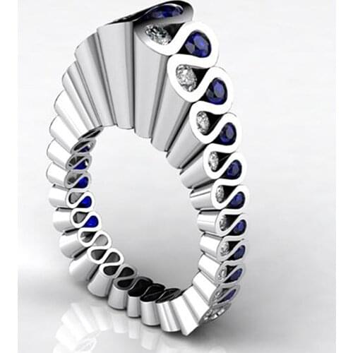 Fashion Twist Stacked Multilayer Rings For Women Silver Color Modern Triangle Design Blue White CZ Wedding Rings Jewelry O3T209