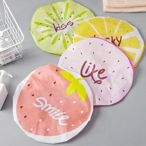 1 Pcs Resuable Elastic Shower Bath Cap Cute Fruit Printed Waterproof Unisex Hat For Baths Saunas Spa Hair Protective Cap