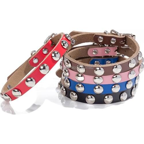 100pcs/lot PU Leather Pet Collar Round Spikes Studded Dog Collars for Small Medium Dogs S / M / L Free Shipping