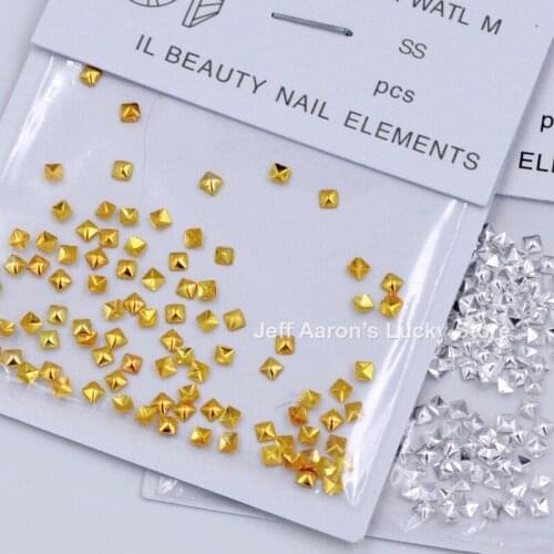2 packs mixed gold silver flat back 3d metal square nail art decorations rhinestones studs nails accessoires pyramid 2MM