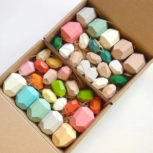 20Pcs Montessori Toys Children Toys Wooden Blocks Building Blocks Wood Colored Stone Blocks Educational Toys For Children Girls