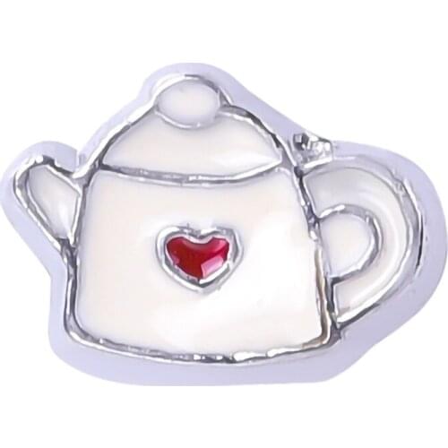 F307 Enamel White Teapot Floating Locket Charms For Glass Living Locket 5*7mm