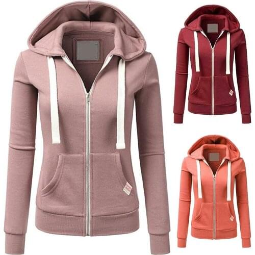 2020 Winter Outdoor Sport Solid Color Long Sleeve Casual Hoodies Women Autumn Hoodies Pockets Zipper Sports Coat