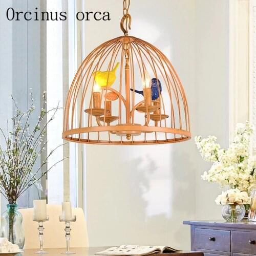 American bird chandelier living room dining room bedroom balcony Mediterranean creative individuality birdcage chandelier