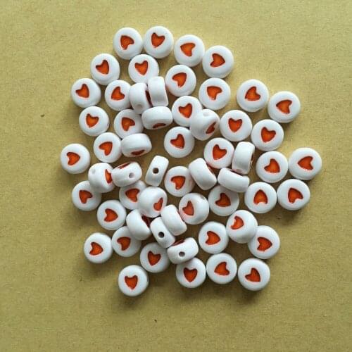 Free Shipping 4*7MM About 3600PCS Light Bright Red Color Heart Printing Jewelry Beads Flat Round Coin Shape Plastic Letter Beads
