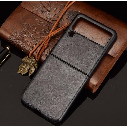 Case for Galaxy Z Flip 3 Premium PU Leather Litchi Texture Back Shockproof Hard Case Cover for Samsung Galaxy Z Flip3 5G
