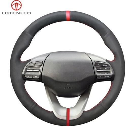 LQTENLEO Black Suede Hand Sewing Car Steering Wheel Cover For Hyundai Veloster 2018 2019 i30 2017-2019 Elantra 2018 2019
