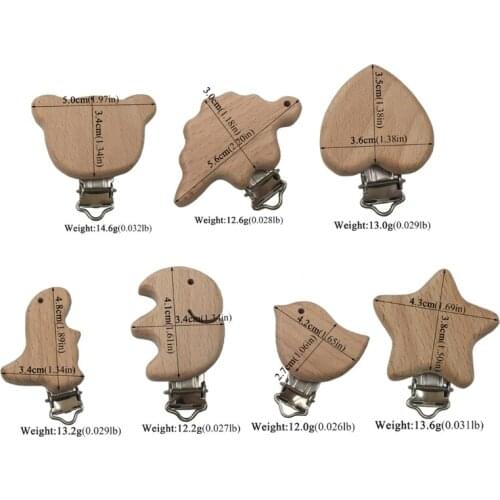 7 Shape Cute Cartoon Natural Beech Wood Baby Pacifier Clips Heart Star Bird Bear Dummy Clips DIY Pacifier Chain Wholesale