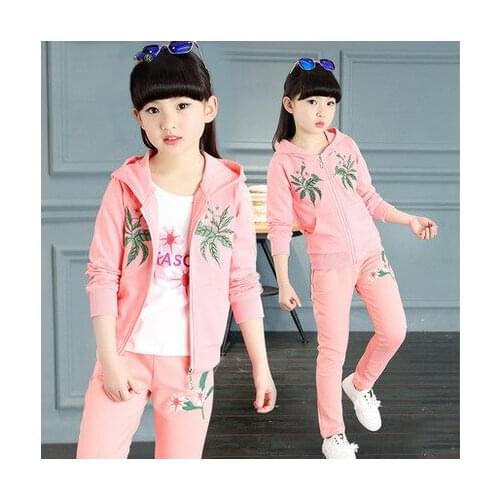 Childrens School Uniforms Cotton Girls Autumn & Spring Sportswear coat+shirt+pant 3pcs/set